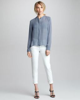 Vince Printed Sheer Silk Top & Cuffed Relaxed Jeans   