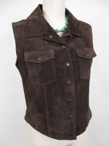 Harolds Sz L Velvety Brown Suede Vest Western Jeans Style Snap Front $