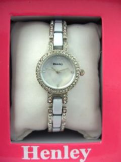 Ladies Henley Diamante Watch Pearly Face with Silver White Band H711