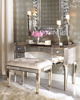 Claudia Mirrored Vanity/Desk & Vanity Seat   