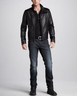 John Varvatos Star USA Leather Motorcycle Jacket, Thermal Henley