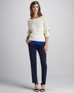 Vince Textured Boat Neck Sweater & Striped Drawstring Pants   Neiman