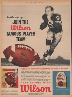 1961 Wilson Football Paul Hornung Athlete Sport Game Ad