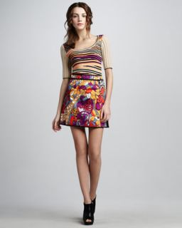 Nanette Lepore Entranced Cross Stripe Top & Jungle Print Miniskirt