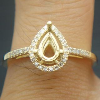  Gold Diamond Semi Mount Engagement Rings 4x6mm Pear Cut Setting