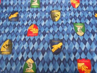 Harry Potter Quilting Sewing Craft Fabric School Crests 3 Continuous