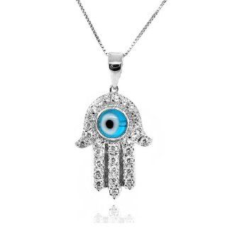 Zirconia Evil Eye HAMSA Pendant Necklace   18 Jewelry 