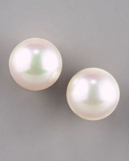 White Tahitian Pearl Stud Earrings, 12mm