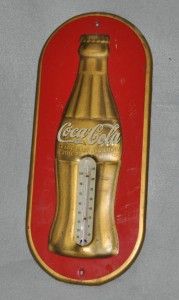 Vintage Coca Cola Gold Bottle Thermometer Must See 