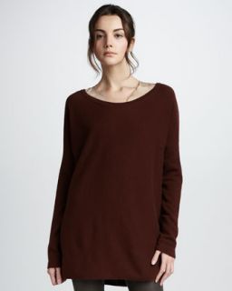 Vince Boucle Pullover Sweater, Knit Sleeve Silk Tee & Leather Leggings