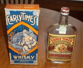 1920s Early Times Kentucky Whiskey Sour Mash Pint Bottle With Box Very