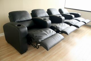 Leather Home Theater Seating   8 Black Kimera Seats Recliners Recline