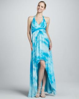 High Low Printed Chiffon Halter Gown