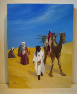Superb Oil on board Orientalist painting Bedouin in the desert