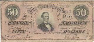 Confederate Fifty Dollar Note February 17th, 1864