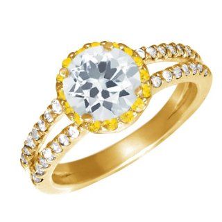19 Ct Round Sky Blue Aquamarine Yellow Sapphire 10K Yellow Gold Ring