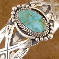 Vintage 1950s 60s Old Pawn Fred Harvey Style Sterling Silver Turquoise