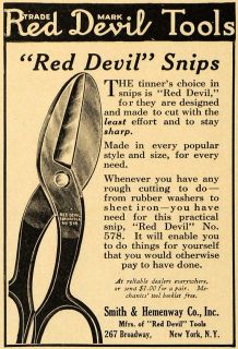 1922 Ad Smith Hemenway Red Devil No 578 Snips Tools Original