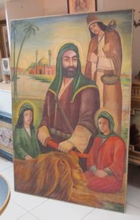 antique Imam Ali Hasan hussain Islam painting original oil on canvas