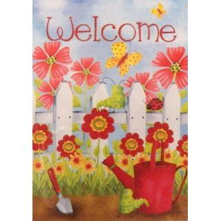 Welcome  Watering Can, Flowers, White Picket Fence