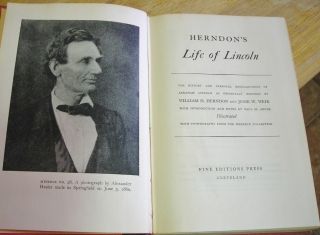 Herndons Life of Lincoln Photo Illustrated HC Book 1949 Leather Spine