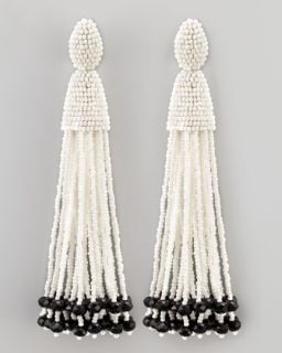 Y1E86 Oscar de la Renta Beaded Long Tassel Earrings, White/Black