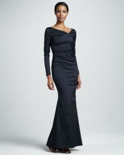 T67KY Talbot Runhof Long Sleeve Ruched Mermaid Gown