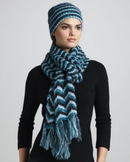 Missoni Striped Knit Cap & Zigzag Scarf, Blue   