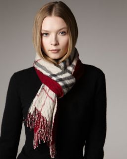 Burberry Quilted Solid to Check Scarf, Raspberry   