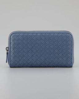 V1E81 Bottega Veneta Woven Leather Continental Wallet, Blue