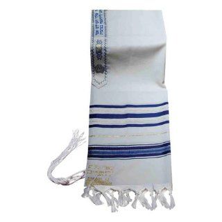 100% Wool Tallit Prayer Shawl in Blue and Gold Stripes