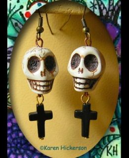 Hickerson Day of The Dead Skull Cross Boho Earrings