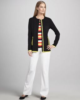 44G9 Misook Collection Milano Piped Long Jacket, Striped Tank & Boot