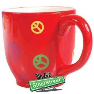 Red Coffee Mug with Frog Inside Cup Multicolor Peace Signs Design