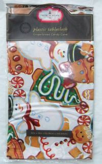 Christmas Holiday Trim A Home Plastic Tablecloth Gingerbread Candy