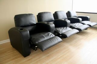 Leather Home Theater Seating   8 Black Kimera Seats Recliners Recline
