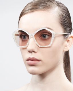 Miu Miu Pentagon Glitter Enamel Sunglasses, Transparent   Neiman
