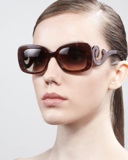 Prada Curved Temple Sunglasses, Havana   