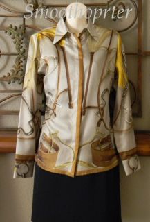 HERMES Equestrian motif SILK blouse   Euro size 34 (U.S. size 2)