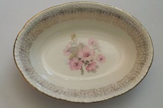 Vtg Homer Laughlin Pink Dogwood Floral Gold Filigree Oval Serving Bowl