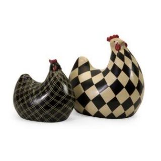 Herrick Thin Plaid Black and Large Checkered White Hen   Set of Two (2