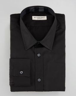 Burberry Check Collar Dress Shirt, Black   