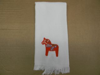 Swedish Dala Horse Dish Towel Embroidered