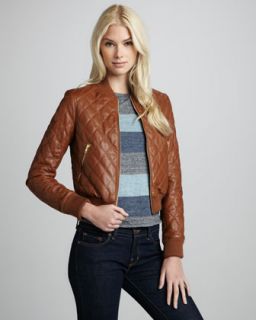 4212 Theory Dex Quilted Leather Bomber Jacket & Hitante Striped Slub