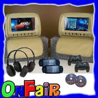 2x 9 TAN Car Headrest DVD Player Monitor Cover with Wireless