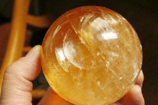 74mm Golden Honey Calcite Sphere Crystal Ball w Great Rainbow