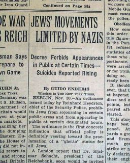  Jewish Holocaust Reinhard Heydrich Jews Curfew More in Germany