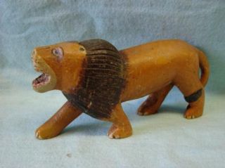 Antique Folk Art Primitive Carved Wood Lion Figure Figurine Childs Toy