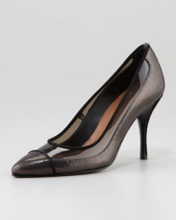  trim pointed toe pump black pewter available in black pewter $ 250 00