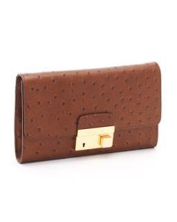 Michael Kors Gia Ostrich Embossed Leather Clutch, Cinnamon   Neiman
